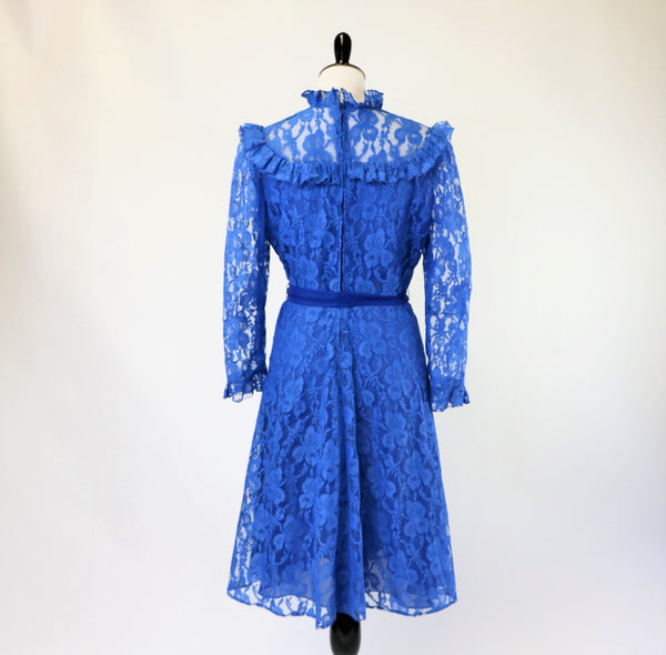 Vintage Romantic Cobalt Blue Lace Dress ...